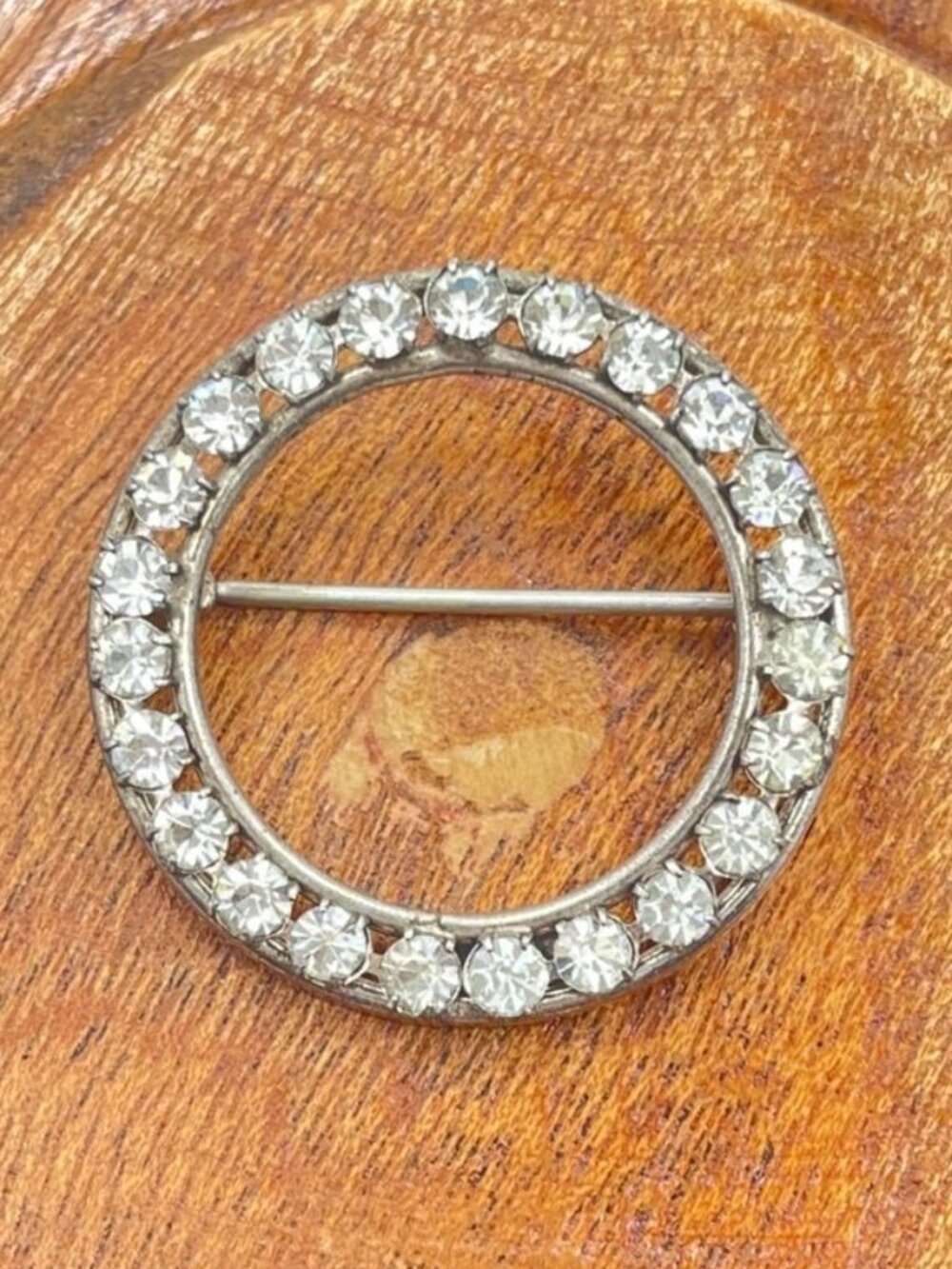 Vintage Carl-Art Sterling Silver Rhinestone Circle Brooch Signed CA Arrow - Picture 2 of 6